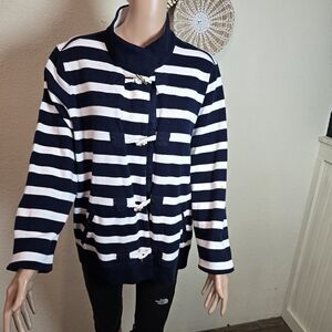 Lauren Ralph Lauren Womens Cardigan Size 2x Navy Blue Stripe Nautical Heritage